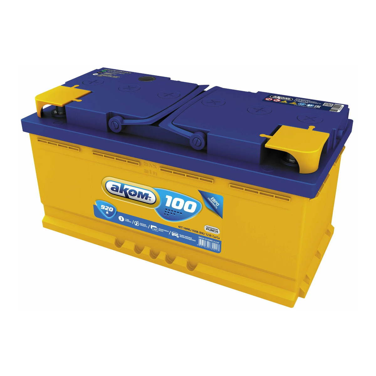 Аккумуляторы AKOM  100Ah  920 En (пр)  4607034730147 353х175х190